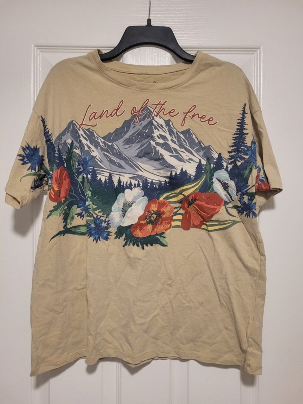 Way to Celebrate! Women Land of the Free America Oversized Graphic T-Shirt S